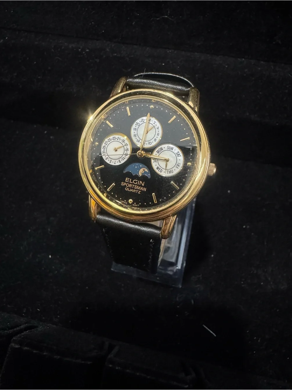 Elgin Sportsman Quartz Gold Black Multi-Function Watch